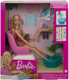 Barbie Mani-Pedi Spa Playset with Blonde Barbie Doll, Puppy, Foot Spa & Accessories, 2 Fizzy Packs Create Foaming Foot Bath, Color-Change on Doll’s Nails, Gift for Kids 3 to 7 Years Old