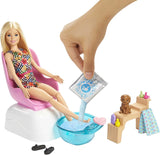 Barbie Mani-Pedi Spa Playset with Blonde Barbie Doll, Puppy, Foot Spa & Accessories, 2 Fizzy Packs Create Foaming Foot Bath, Color-Change on Doll’s Nails, Gift for Kids 3 to 7 Years Old