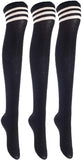 Lian LifeStyle Women's 3 Pairs Adorable Comfortable Soft Thigh High Over Knee High Cotton Socks Size 6-9 L1022(Black)