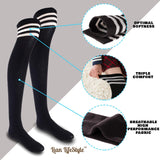 Lian LifeStyle Women's 3 Pairs Adorable Comfortable Soft Thigh High Over Knee High Cotton Socks Size 6-9 L1022(Black, Coffee, Khaki)