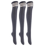 Lian LifeStyle Big Girl's Women's 3 Pairs Thigh High Cotton Socks Size 6-9 L1022
