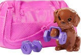 Barbie Fitness Doll, Red-Haired, with Puppy and 9 Accessories, Including Yoga Mat with Strap, Hula Hoop and Weights, Gift for Kids 3 to 7 Years Old
