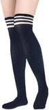 Lian LifeStyle Women's 5 Pairs Adorable Comfortable Soft Thigh High Over Knee High Cotton Socks Size 6-9 L1022(Navy)