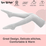 Lian LifeStyle Women's Socks - Comfortable And Fashionable Thigh High Cotton Socks for everyday relaxed feet - 2 Pairs - LW1025 Size 6-9 - Cream.