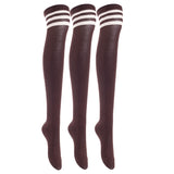 Lian LifeStyle Big Girl's Women's 3 Pairs Thigh High Cotton Socks Size 6-9 L1022