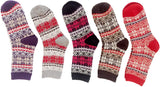 Lian LifeStyle Big Girl's 5 Pair Pack Fashion Plaid-Maple Leaf Wool Socks Size L/XL