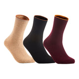 Lian LifeStyle Women's 3 Pairs Cute & Comfortable Wool Crew Socks Size 6-9 HR1612, Color (Beige, Black, Claret)