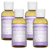 Undiluted Pure Castile Liquid Soap in Lavender Scent: 18-in-1 All Natural Soap w/ Organic Essential Oil Lavender Scent, All Purpose Castile Soap for Skincare, Hand Wash, Cleaning & More, 2 Fl OZ Bottle, 4 Bottles