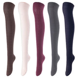 Lovely Annie Women's 5 Pairs Incredible Durable Super Soft Unique Over Knee High Thigh High Cotton Socks Size 6-9 A1024(Coffee,Beige,Wine,DG,Navy)