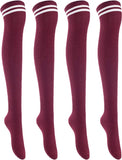 Lian LifeStyle Women's 4 Pairs Over Knee High Thigh High Cotton Socks Size 6-9(White) 4p1c5