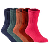 Children's Durable, Stretchable, Thick & Warm Wool Crew Socks. Perfect as Winter Snow Sock and All Seasons FS01, 5 Pair, Size 4Y-6Y, Navy, DarkGrey, Coffee, Wine, Red