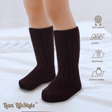 Lian LifeStyle Fascinating Children's 1 Pair Knee High Wool Blend Boot Socks Resistant, Comfortable and Health Focused, FS02 Size S (0-2Y) (Black)