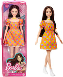 Barbie Fashionistas Doll #160 with Brunette Hair Polka Dot Off-The-Shoulder Dress, Toy for Kids 3 to 8 Years Old