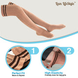 Lian LifeStyle Exquisite Big Girl's Women's 3 Pairs Thigh High Cotton Socks. Super Comfortable Female Socks in Vibrant Colors Size 6-9 L1023(Khaki)