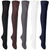 Lian LifeStyle Women's 5 Pairs Adorable Comfortable Soft Thigh High Over Knee High Cotton Socks Size 6-9 L1024(Black,Coffee,DG,Cream,Navy)