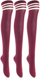 Lian LifeStyle Women's 3 Pairs Adorable Comfortable Soft Thigh High Over Knee High Cotton Socks Size 6-9 L1022(Wine)
