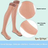 Lian LifeStyle Exquisite Big Girl's Women's 3 Pairs Thigh High Cotton Socks. Super Comfortable Female Socks in Vibrant Colors Size 6-9 L1023(Khaki)