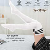 Lian LifeStyle Exquisite Big Girl's Women's 3 Pairs Super Comfortable Thigh High Cotton Socks in Vibrant Unique Colors Size 6-9 L1022(White)