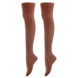 AATMart Women's 2 Pairs Awesome Comfortable Soft & Super Durable Thigh High Cotton Socks | Perfect as Winter & Spring Socks J1025 Size 6-9(Coffee)