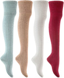 Lian LifeStyle Women's 4 Pairs Fashion Thigh High Cotton Socks JMYP1025-2 Size 6-9(Random Color)