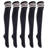 Lian LifeStyle Exquisite Big Girl's Women's 5 Pairs Super Comfortable Thigh High Cotton Socks in Vibrant Unique Colors Size 6-9 L1022(Black)