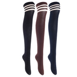 Lian LifeStyle Big Girl's Women's 3 Pairs Thigh High Cotton Socks Size 6-9 L1022