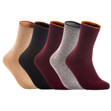 Lian LifeStyle Women's 5 Pairs Cute & Comfortable Wool Crew Socks Size 6-9 HR1612, Color (Beige, Black, Claret, Grey, Wine)