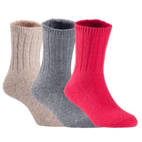 Children's Durable, Stretchable, Thick & Warm Wool Crew Socks. Perfect as Winter Snow Sock and All Seasons FS01, 3 Pair, Size 4Y-6Y, Biege, Grey, Red