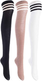 Lian LifeStyle Women's 3 Pairs Adorable Comfortable Soft Thigh High Over Knee High Cotton Socks Size 6-9 L1022(Black, Kakhi, White)