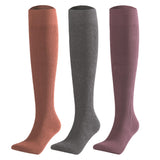 Lian LifeStyle Big Girls Women's 3 Pairs Exquisite Thigh High Cotton Boot Socks L1888 Size 6-9 (Dark Grey, Wheat,Orchid)
