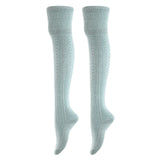AATMart Women's 2 Pairs Awesome Comfortable Soft & Super Durable Thigh High Cotton Socks | Perfect as Winter & Spring Socks J1025 Size 6-9(Sky Blue)
