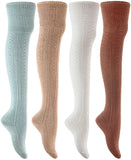 Lian LifeStyle Women's 4 Pairs Fashion Thigh High Cotton Socks JMYP1025-2 Size 6-9(Random Color)