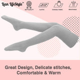 Lian LifeStyle Women's Socks - Comfortable And Fashionable Thigh High Cotton Socks for everyday relaxed feet - 2 Pairs - LW1025 Size 6-9 - Cream.