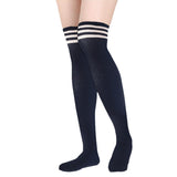 Lian LifeStyle Exquisite Big Girl's Women's 3 Pairs Super Comfortable Thigh High Cotton Socks in Vibrant Unique Colors Size 6-9 L1022(Navy)