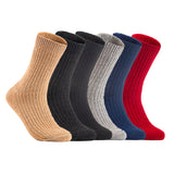 Lian LifeStyle Gorgeous Big Girls Women's 6 Pair Wool Crew Socks Size 6-9 FS03, Color (Beige,Black,DarkGrey,LightGrey,NavyBlue,Red)