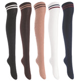 Lian LifeStyle Exquisite Big Girl's Women's 5 Pairs Thigh High Cotton Socks. Super Comfortable Female Socks in Vibrant Colors Size 6-9 L1023(Blk,Cof,Kaki,Wite,Nvy)