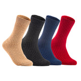 Lian LifeStyle Gorgeous Big Girls Women's 4 Pair Wool Crew Socks Size 6-9 FS03, Color (Beige,Black,NavyBlue,Red)
