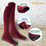 Lovely Annie 5 Pairs Cute Knee High Cotton Socks for Women. Cozy, Fluffy, and Fancy With a Wide Color And Size Range LA8212 Size 6-9 (Wine)