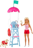 Barbie Lifeguard Playset, Blonde Doll (12-in), Swim Outfit, Lifeguard Chair, Umbrella, Megaphone, Binoculars, 2 Flags, Dog Figure & More, Great Gift for Ages 3 & Up