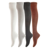 AATMart Awesome Women's 4 Pairs Thigh High Cotton Socks Soft, Super Durable Perfect as Winter Socks ATT1024 Size 6-9 (Black,Coffee,Dark Grey,White)
