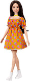 Barbie Fashionistas Doll #160 with Brunette Hair Polka Dot Off-The-Shoulder Dress, Toy for Kids 3 to 8 Years Old