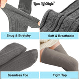 Lian LifeStyle Fashionable and Adorable Women's 3 Pairs Thigh High Cotton Socks For Everyday Relaxed Feet J1025 Size 6-9 (Black, Dark Grey, Grey)