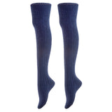 AATMart Women's 2 Pairs Awesome Comfortable Soft & Super Durable Thigh High Cotton Socks | Perfect as Winter & Spring Socks J1025 Size 6-9(Navy)