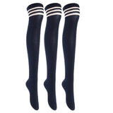 Lian LifeStyle Exquisite Big Girl's Women's 3 Pairs Super Comfortable Thigh High Cotton Socks in Vibrant Unique Colors Size 6-9 L1022(Navy)