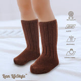Lian LifeStyle Fascinating Children's 1 Pair Knee High Wool Blend Boot Socks Resistant, Comfortable and Health Focused, FS02 Size S (0-2Y) (Coffee)
