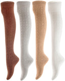 Lian LifeStyle Women's 4 Pairs Adorable Comfortable Soft Thigh High Over Knee High Cotton Socks Size 6-9 L1024 (Coffee, Grey, Khaki, White)