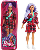 Barbie Fashionistas Doll #157, Curvy with Lavender Hair Wearing Red Plaid Dress, White Cowboy Boots & Teal Cross-Body Cactus Bag, Toy for Kids 3 to 8 Years Old