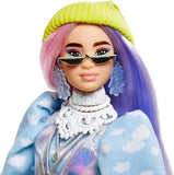 Barbie Extra Doll #2 in Shimmery Look with Pet Puppy, Pink & Purple Fantasy Hair, Layered Outfit & Accessories Including Neon Beanie, Multiple Flexible Joints, Gift for Kids 3 Years Old & Up