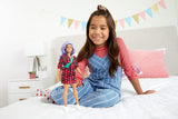 Barbie Fashionistas Doll #157, Curvy with Lavender Hair Wearing Red Plaid Dress, White Cowboy Boots & Teal Cross-Body Cactus Bag, Toy for Kids 3 to 8 Years Old