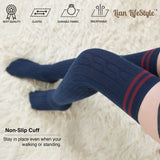 Lian LifeStyle Exquisite Big Girl's Women's 5 Pairs Thigh High Cotton Socks. Super Comfortable Female Socks in Vibrant Colors Size 6-9 L1023(Navy)